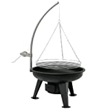 BBQ-TORO Barbacoa con parrilla suspendida |  Ø 64cm |  Barbacoa de carbón con parrilla |  Horca con manivela |  Negro |  Rejilla de piso